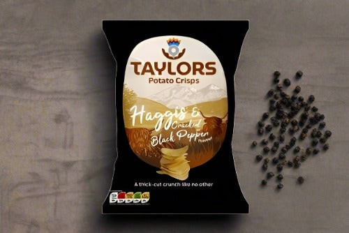 Taylors of Scotland Haggis & Cracked Black Pepper Flavour Crisps 150g Taylors of Scotland Haggis & Cracked Black Pepper Flavour Crisps 150g