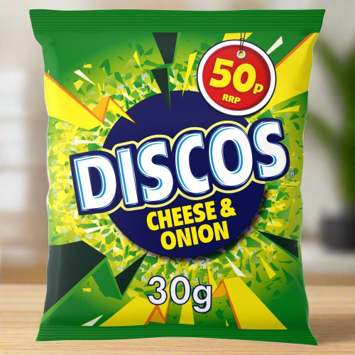 Discos Cheese And Onion Flavour Snacks 30g Full Box (30 Pack) Discos Cheese And Onion Flavour Snacks 30g Full Box (30 Pack)