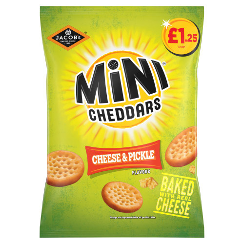 Jacob's Mini Cheddars Cheese & Pickle Snacks 90g PMP £1.25 Jacob's Mini Cheddars Cheese & Pickle Snacks 90g PMP £1.25
