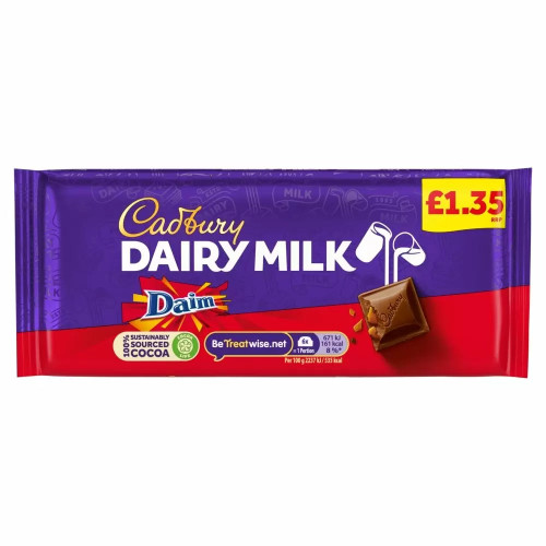 Cadbury Dairy Milk Daim Chocolate Bar 120g £1.35 PMP Cadbury Dairy Milk Daim Chocolate Bar 120g £1.35 PMP