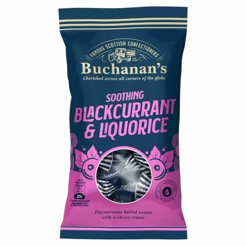 Buchanan's Soothing Blackcurrant & Liquorice Bag 140g Buchanan's Soothing Blackcurrant & Liquorice Bag 140g