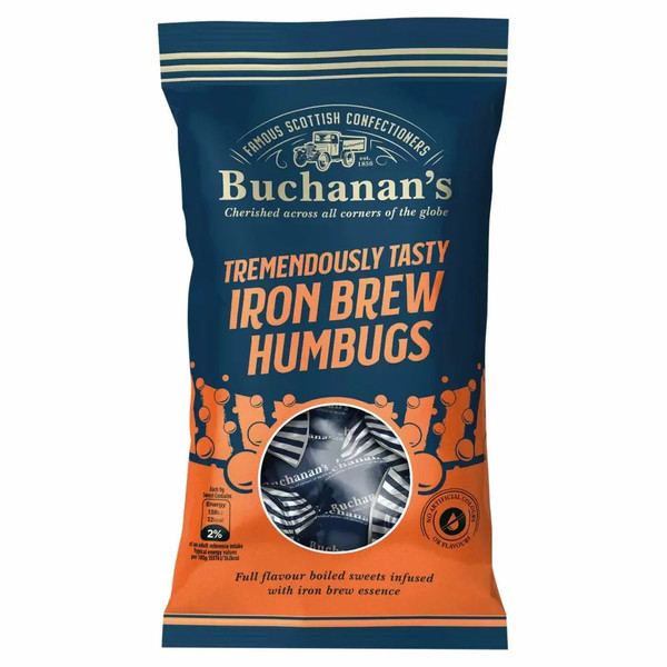Buchanan's Tremendously Tasty Iron Brew Humbugs Bags 140g Buchanan's Tremendously Tasty Iron Brew Humbugs Bags 140g
