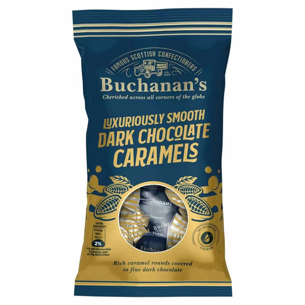 Buchanan's Luxuriously Smooth Dark Chocolate Caramels Bag 110g Buchanan's Luxuriously Smooth Dark Chocolate Caramels Bag 110g