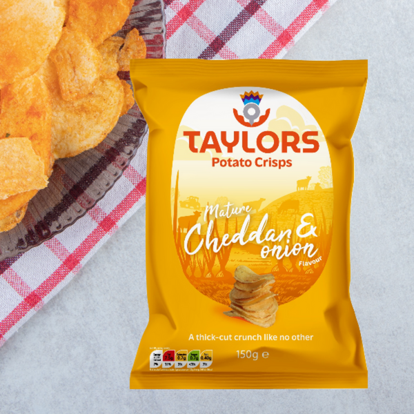 Taylors Cheddar & Onion Straight Cut Potato Crisps 150g
