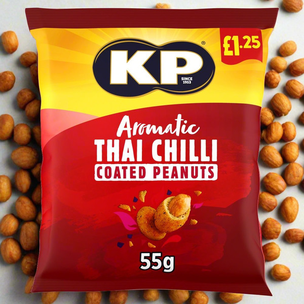 KP Aromatic Thai Chilli Coated Peanuts 55g £1.25 PMP KP Aromatic Thai Chilli Coated Peanuts 55g £1.25 PMP