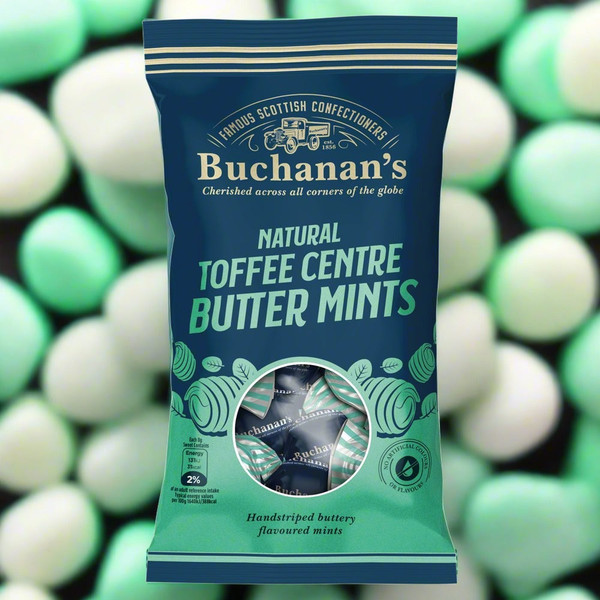 Buchanan's Natural Toffee Centre Butter Mints Bags 140g Buchanan's Natural Toffee Centre Butter Mints Bags 140g