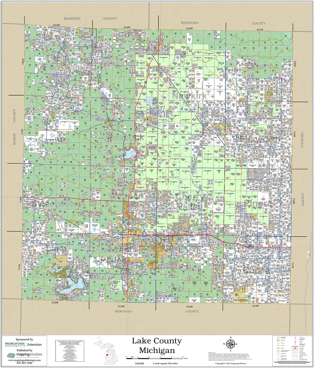 Lake County Michigan 2026 Wall Map | Mapping Solutions