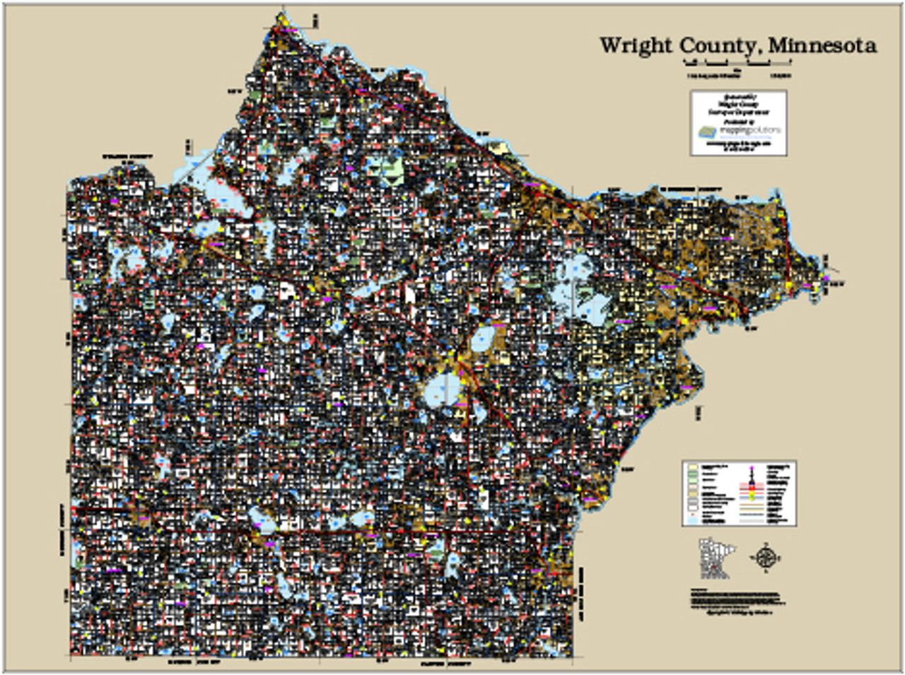 Wright County Minnesota 2016 Wall Map, Wright County Parcel Map 2016