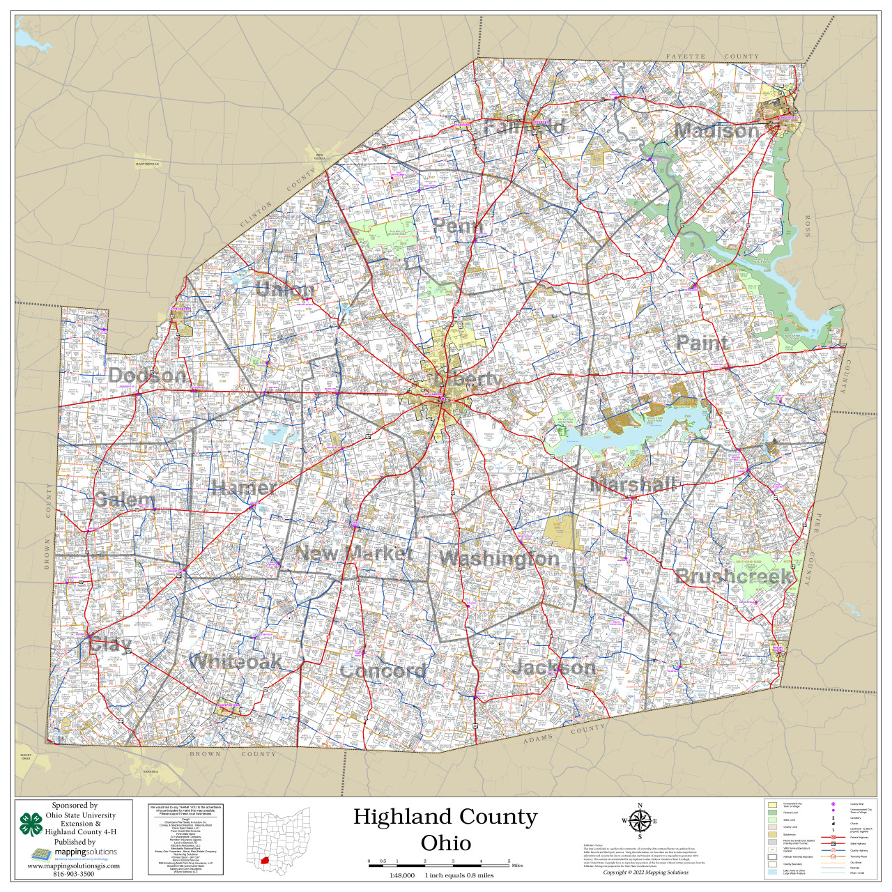 Highland County Ohio 2022 Wall Map Mapping Solutions