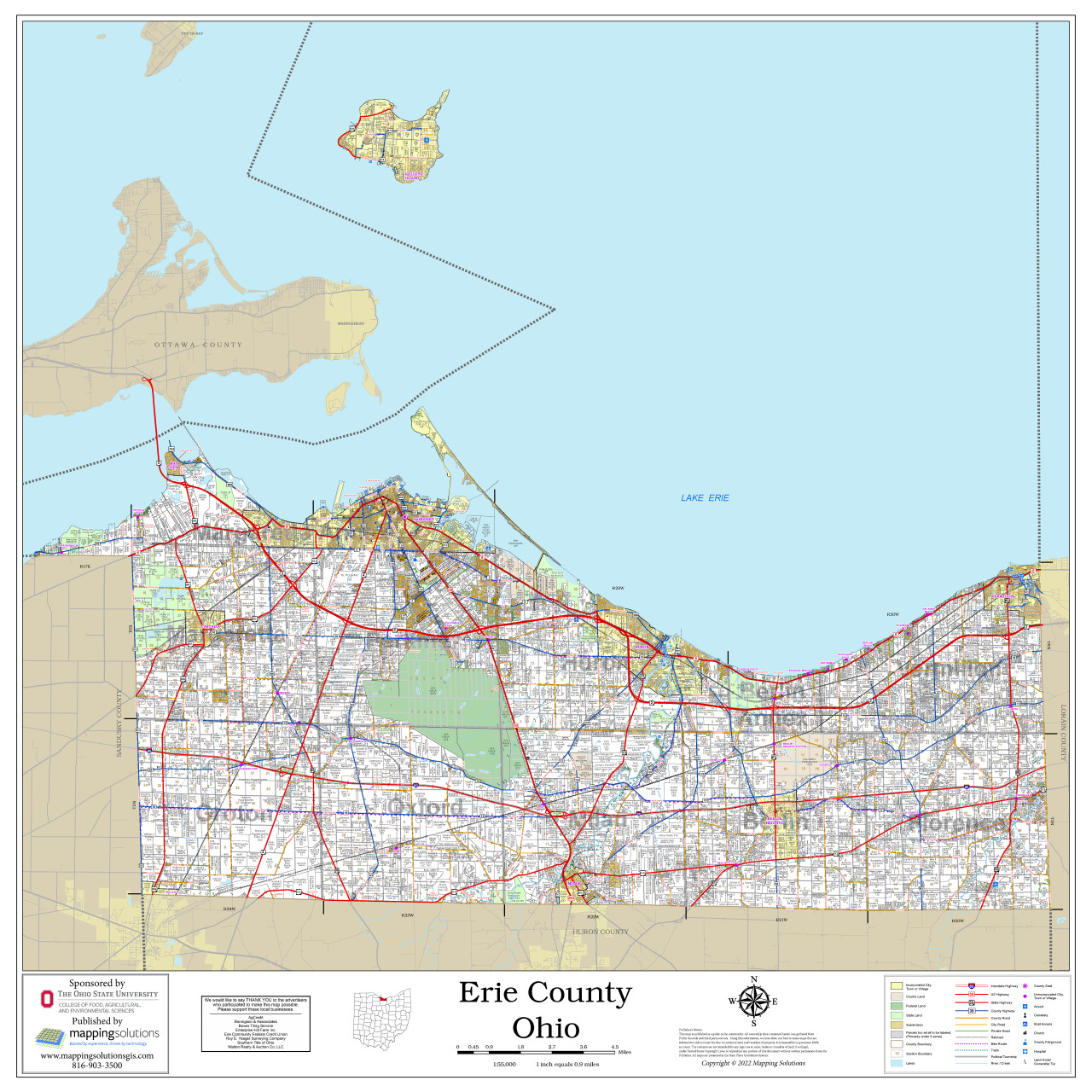 Erie County Ohio 2022 Wall Map Mapping Solutions