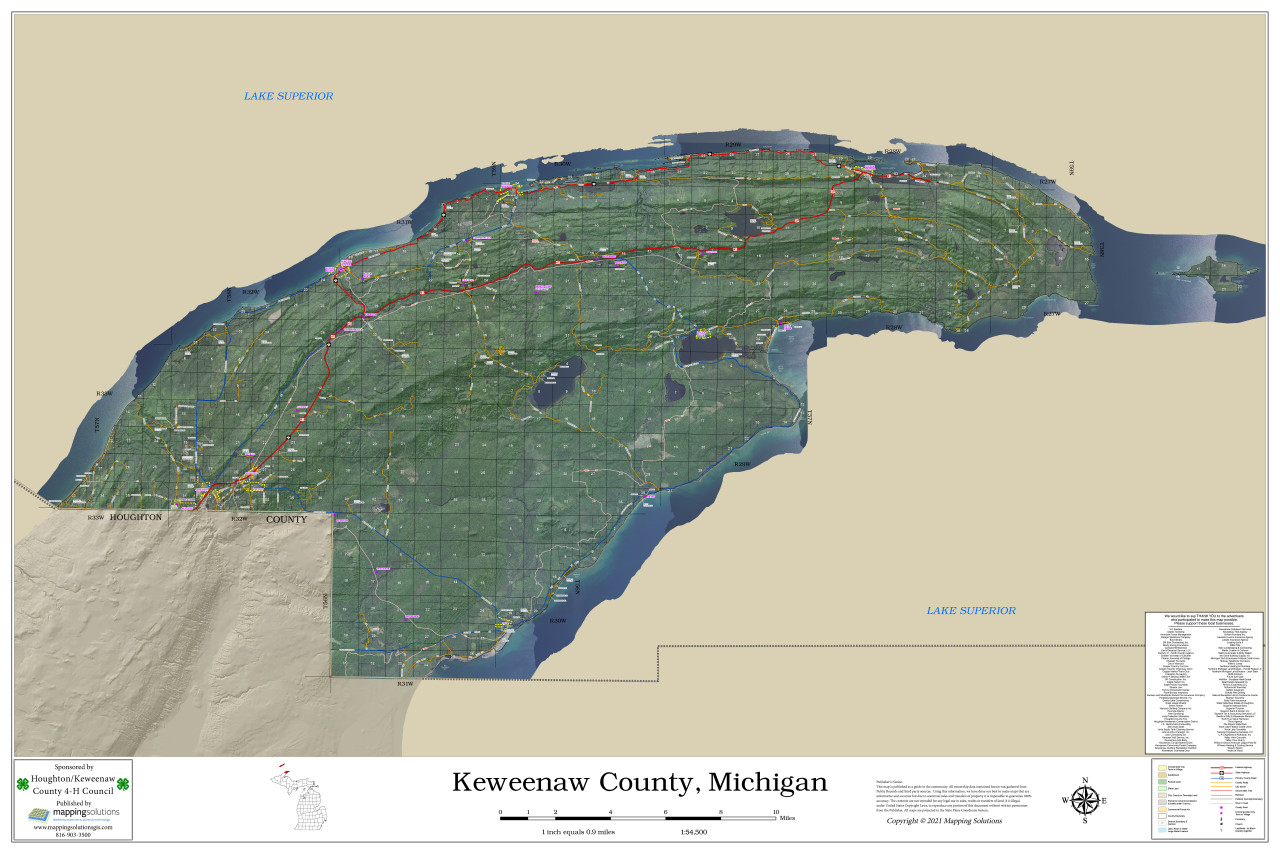 Houghton Keweenaw Counties Michigan 2021 Aerial Wall Map Mapping