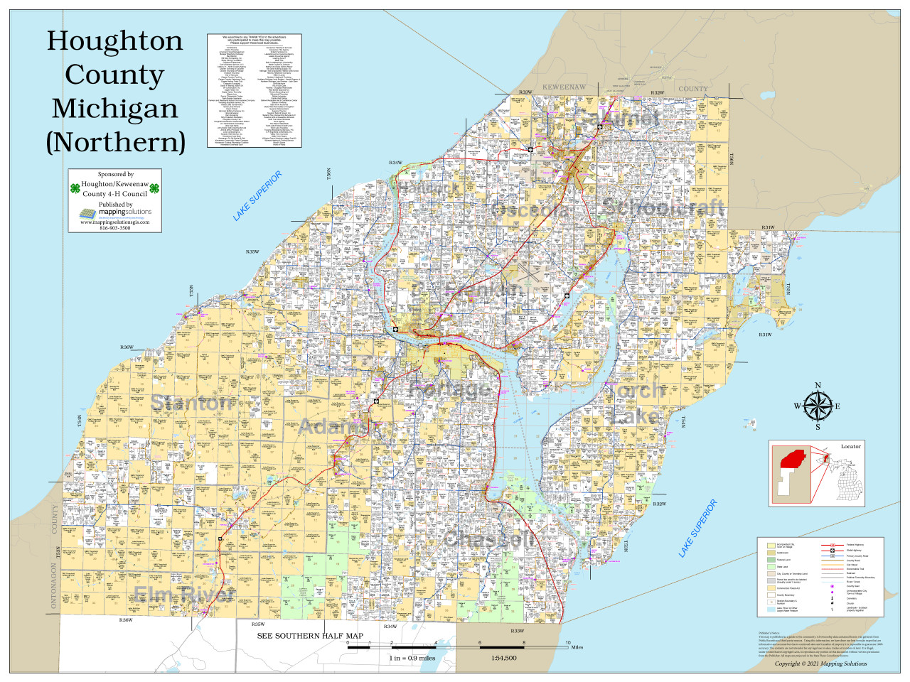 Houghton Michigan Map Your Adventure Guide HoughtonMI WallMap North 48x36 