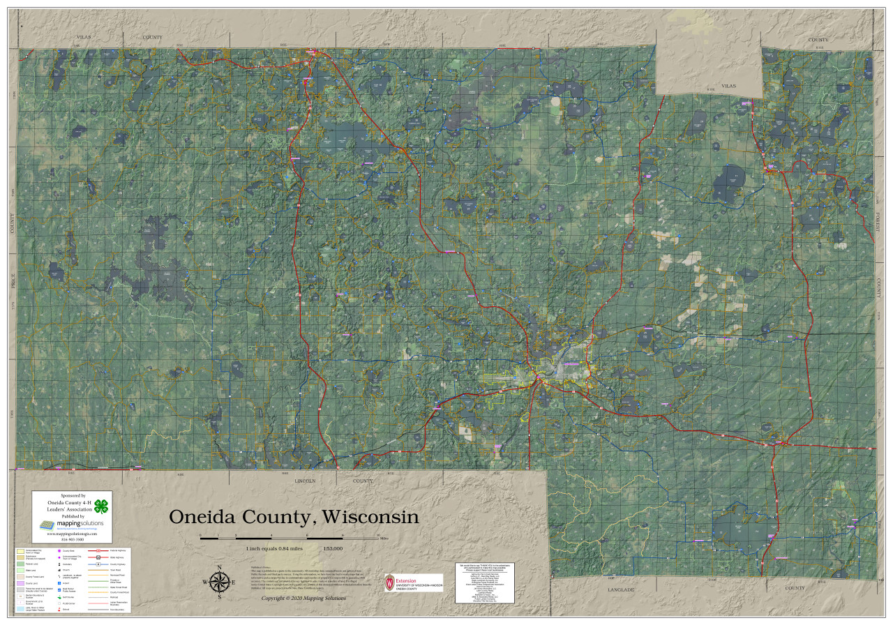 Oneida County Wisconsin 2020 Aerial Wall Map Mapping Solutions