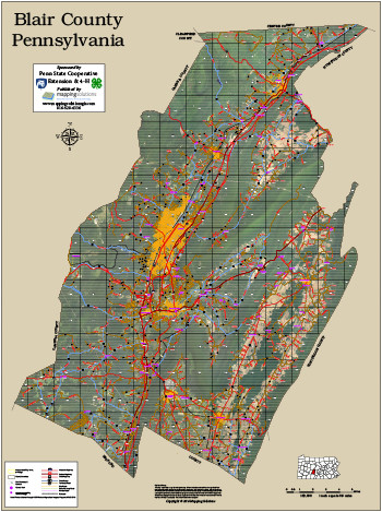 HuntingdonBlair Counties Pennsylvania 2016 Aerial Wall Map, Huntingdon