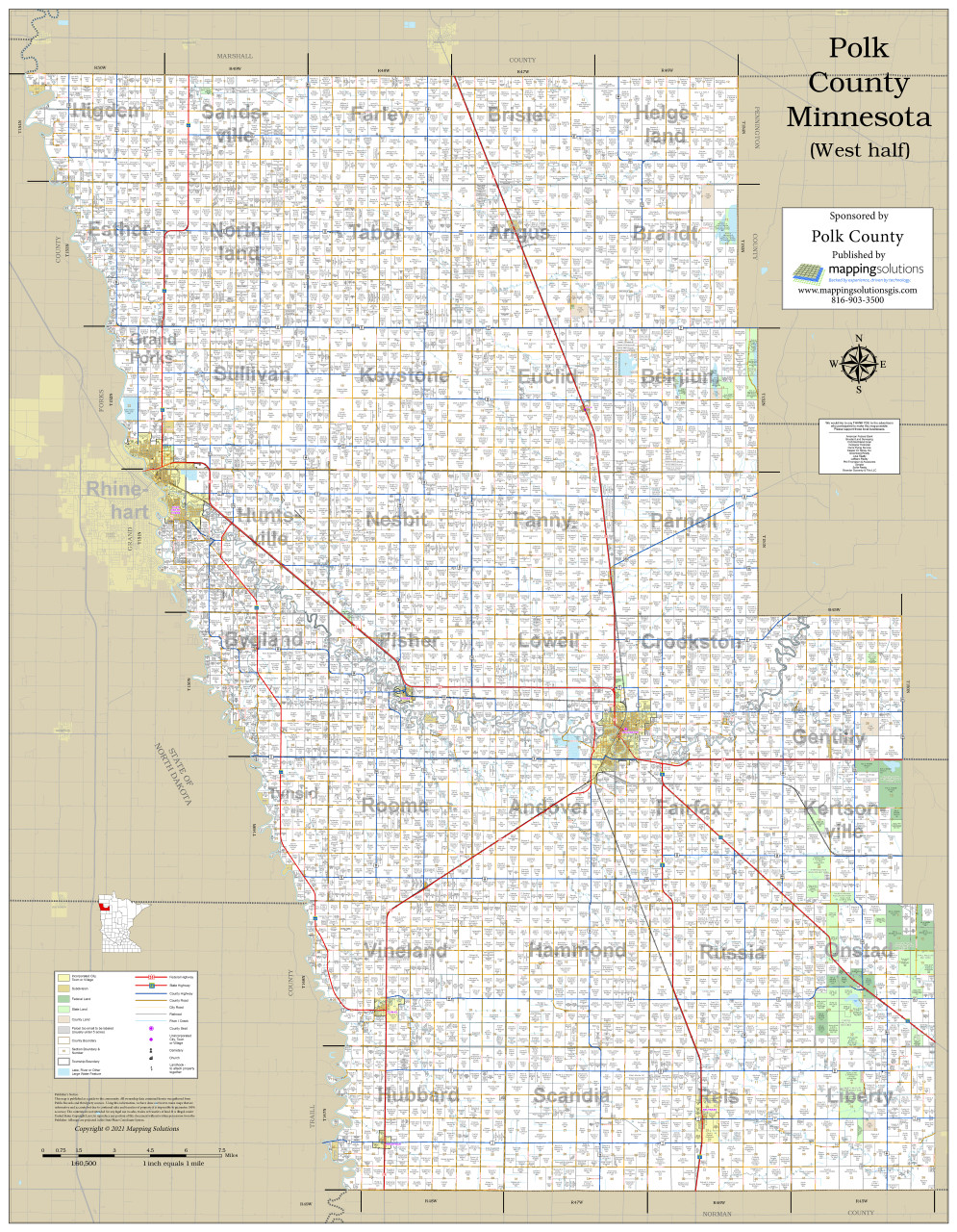 Polk County Minnesota 2021 Wall Map Mapping Solutions 4016