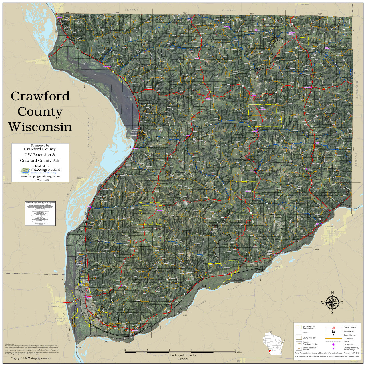 Crawford County Wisconsin 2022 Aerial Wall Map Mapping Solutions 8485