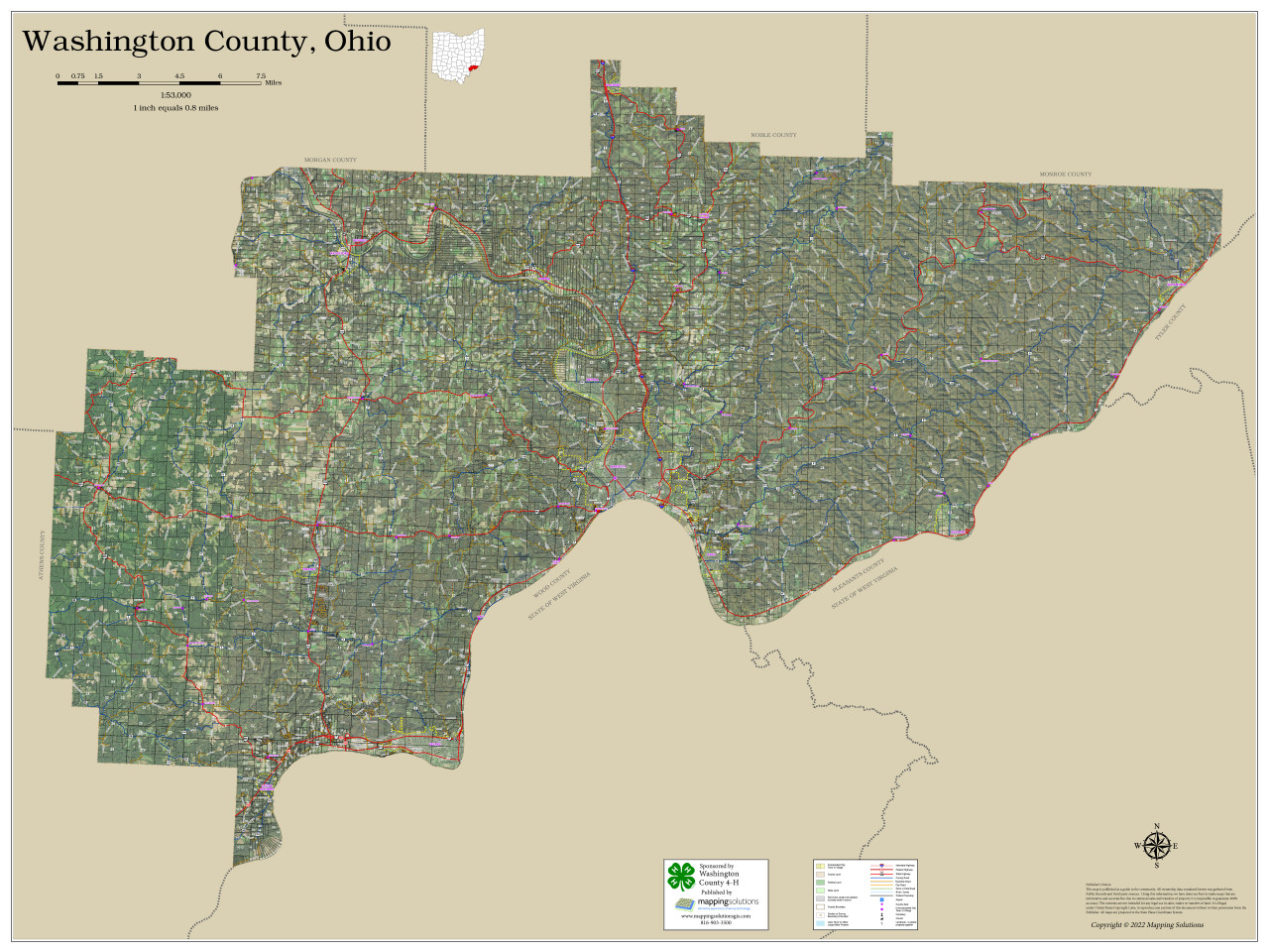 Washington County Ohio 2023 Aerial Wall Map Mapping Solutions