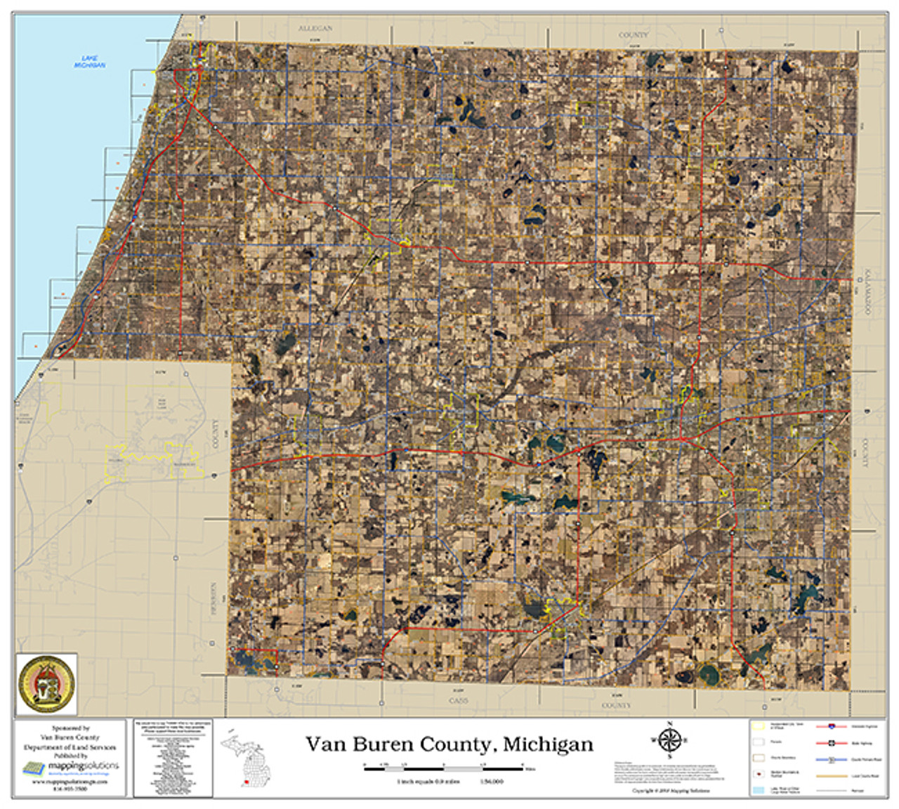 Van Buren County Michigan 2023 Aerial Wall Map | Mapping Solutions