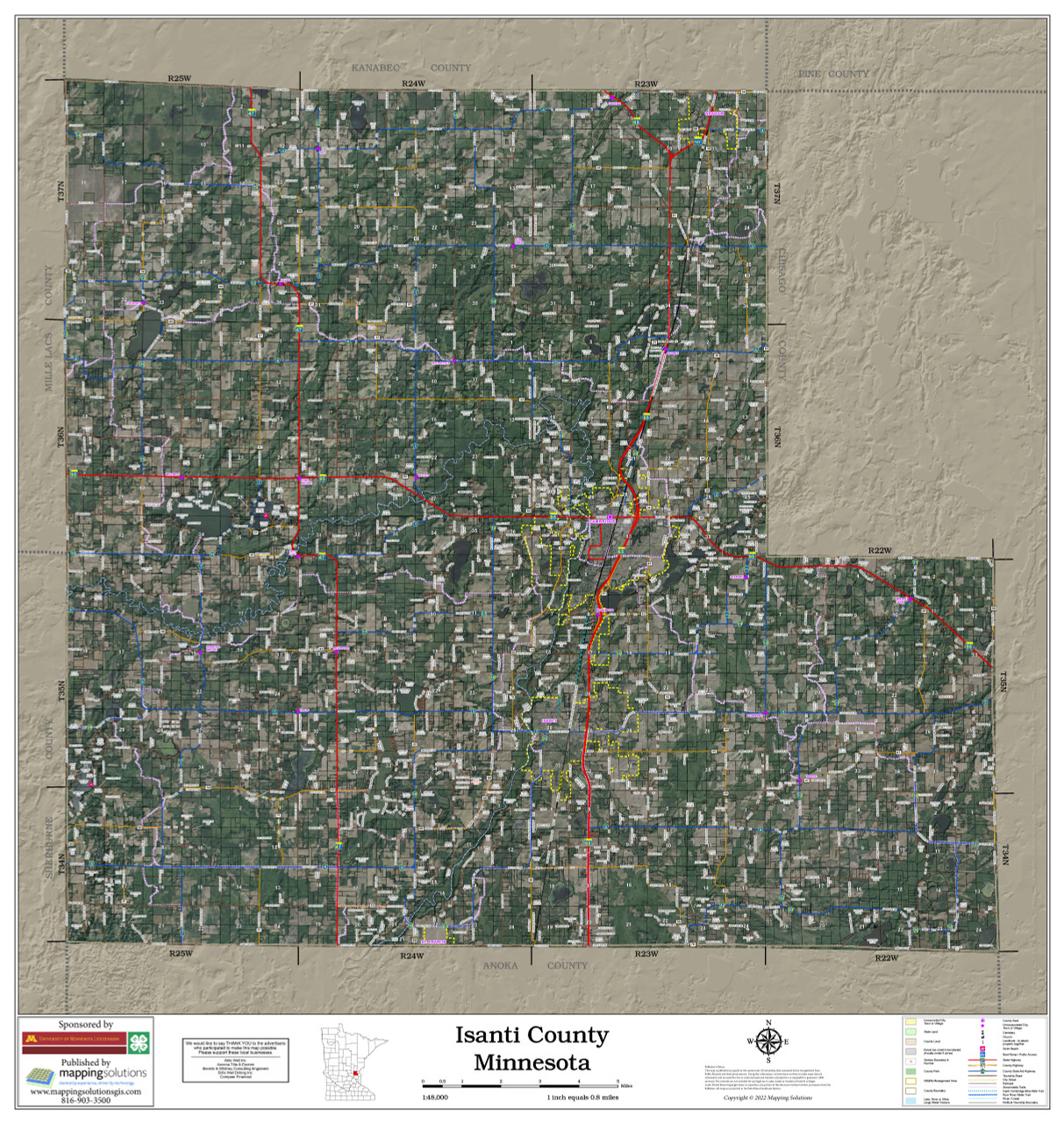 Isanti County Minnesota 2022 Aerial Wall Map Mapping Solutions 9601