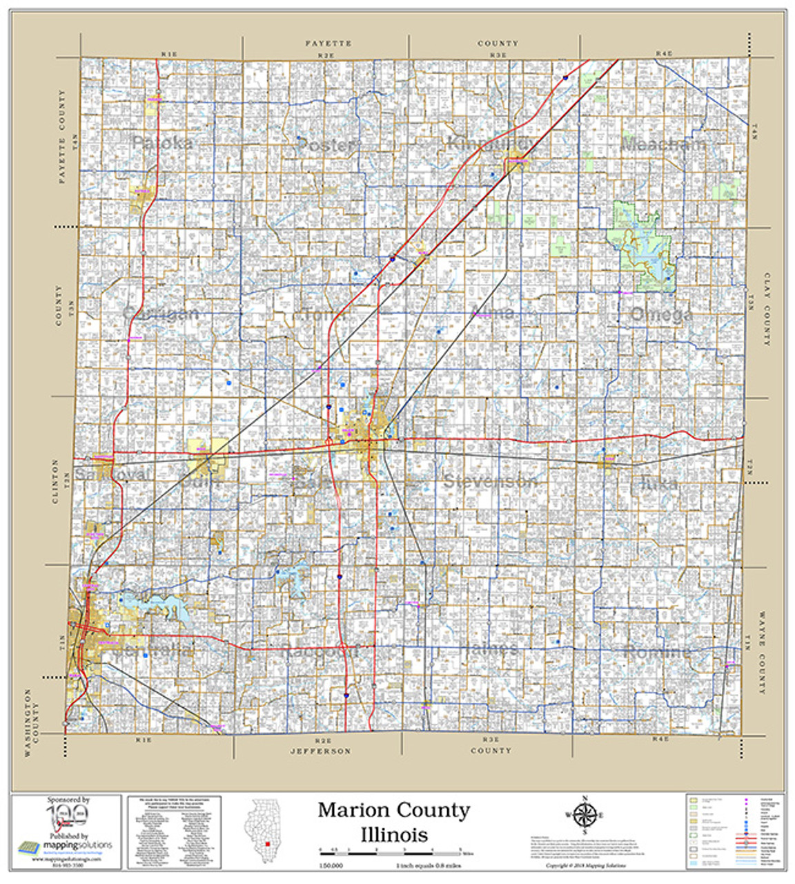 Marion County Illinois 2018 Wall Map Mapping Solutions