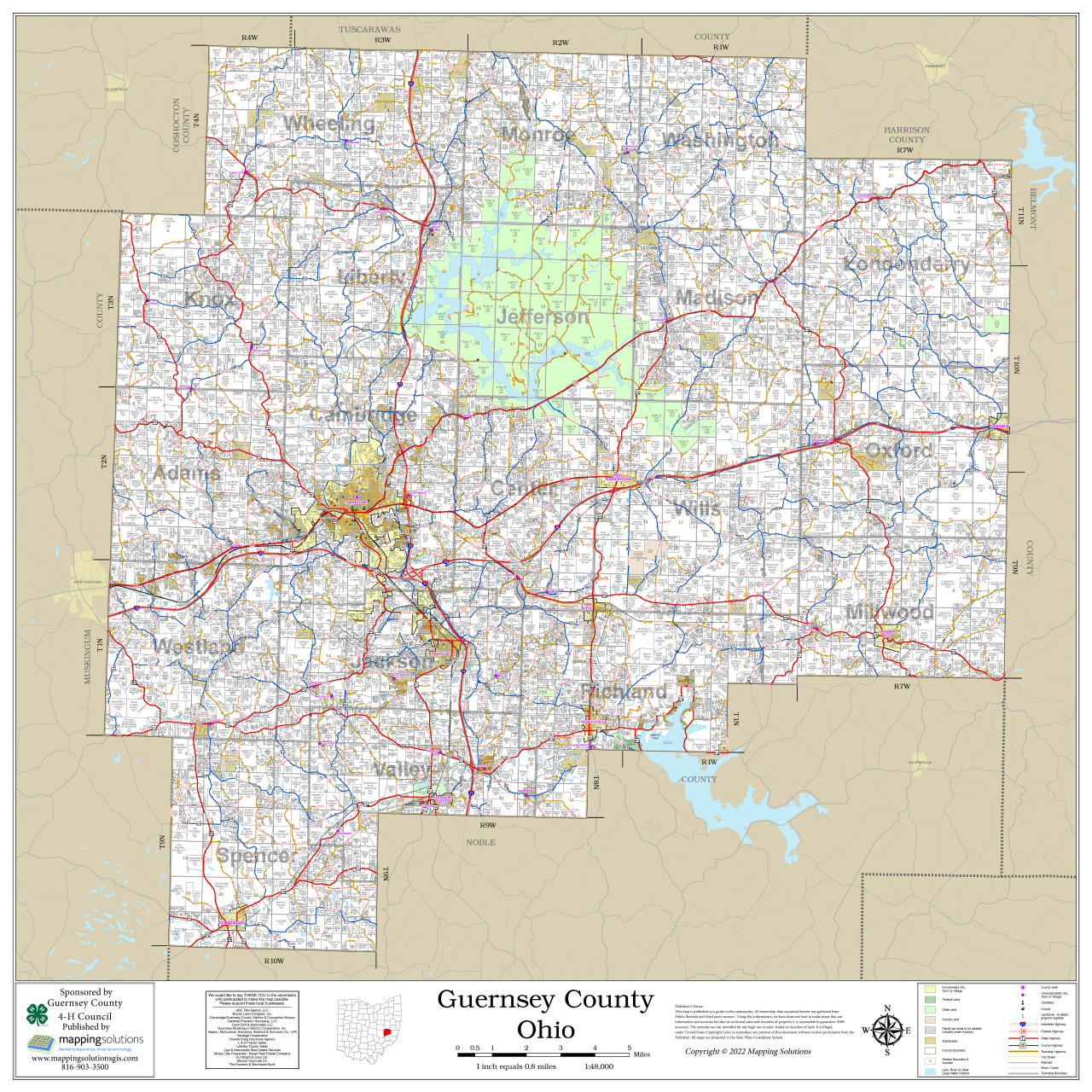 Guernsey County Ohio 2022 Wall Map Mapping Solutions