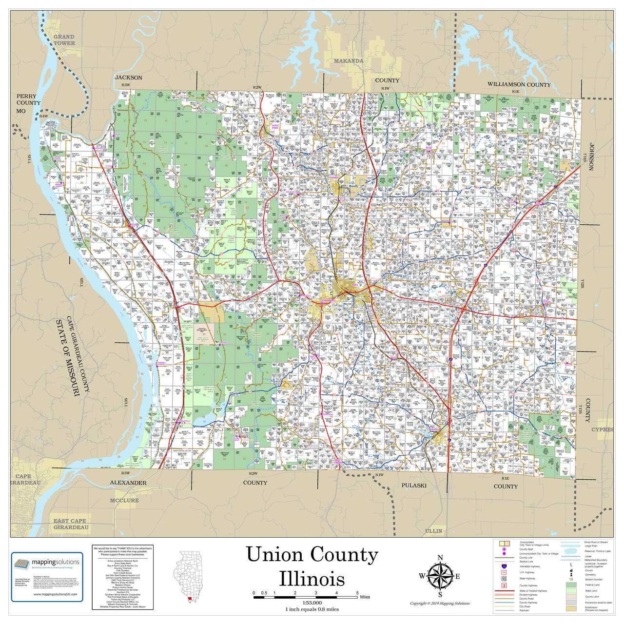 Union County Illinois 2024 Wall Map Mapping Solutions