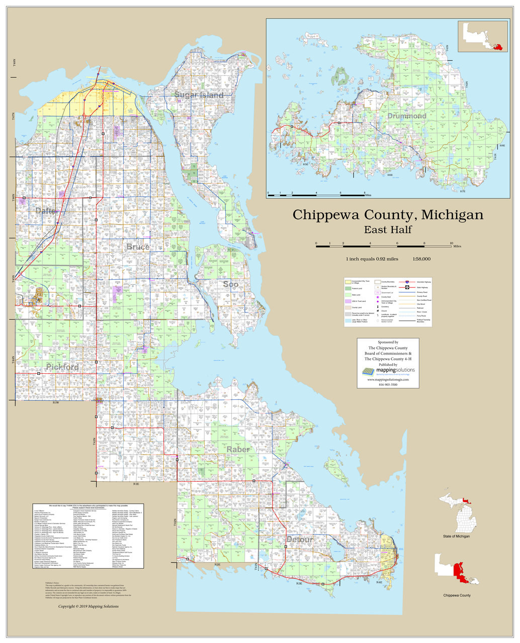 Chippewa County Michigan 2023 Wall Map Mapping Solutions