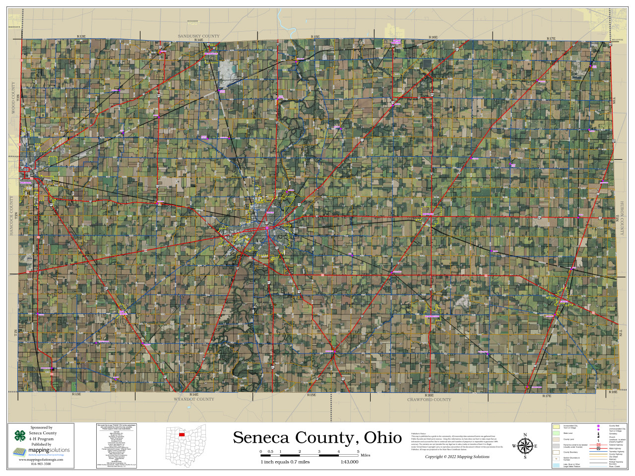 Seneca County Ohio 2022 Aerial Wall Map Mapping Solutions 1701