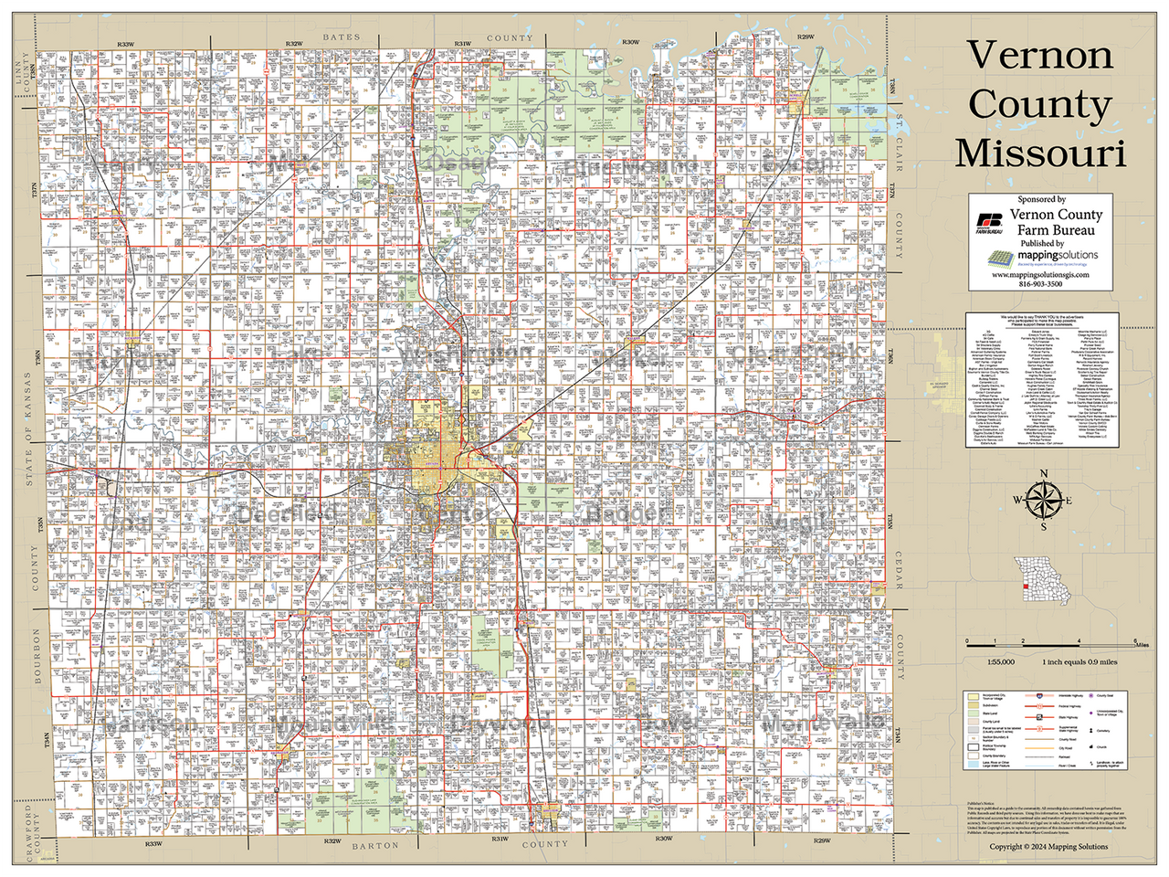 Vernon County Missouri 2024 Wall Map Mapping Solutions