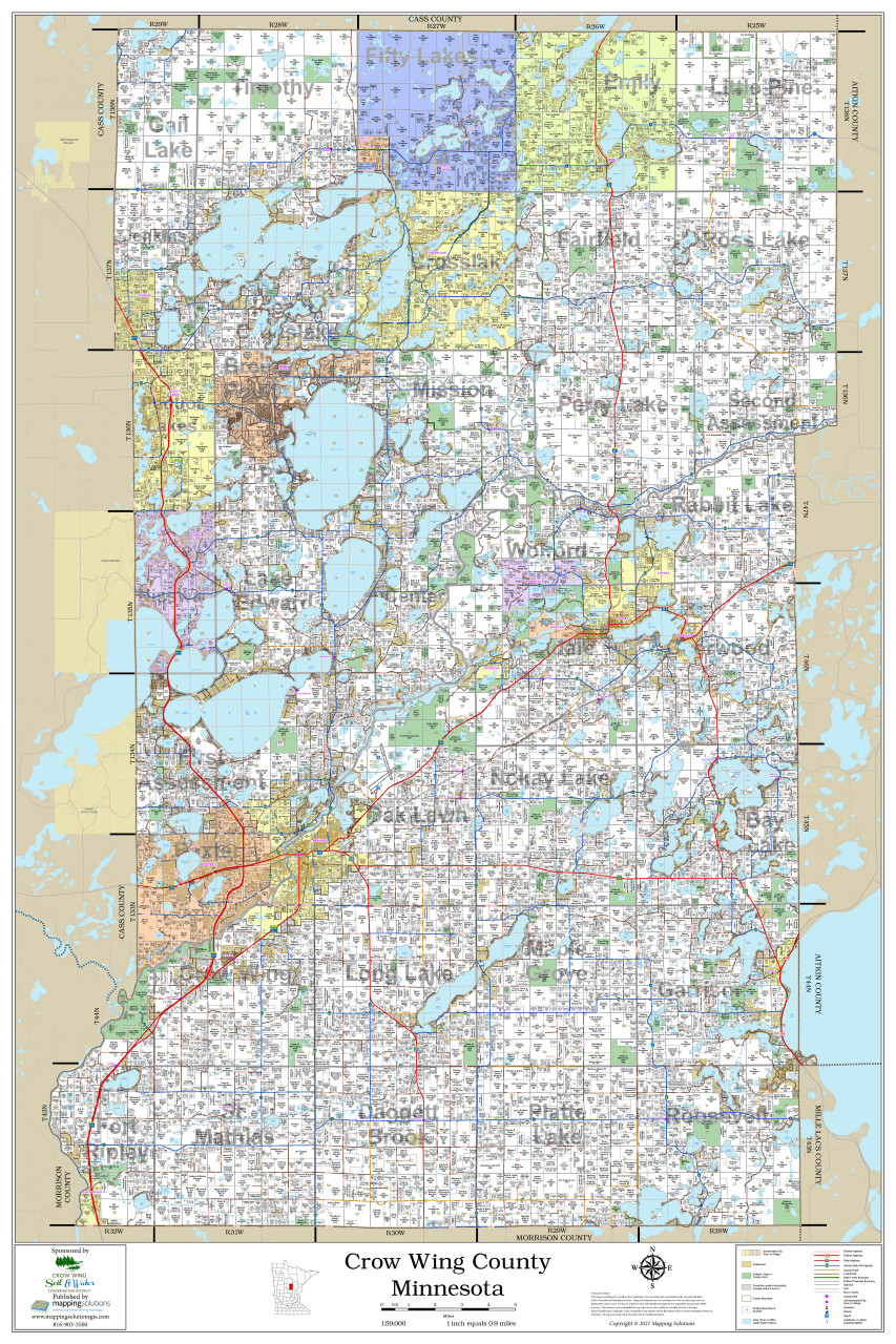 Crow Wing County Minnesota 2021 Wall Map Mapping Solutions   CrowWingMN WallMap36x54  65204.1617906883 