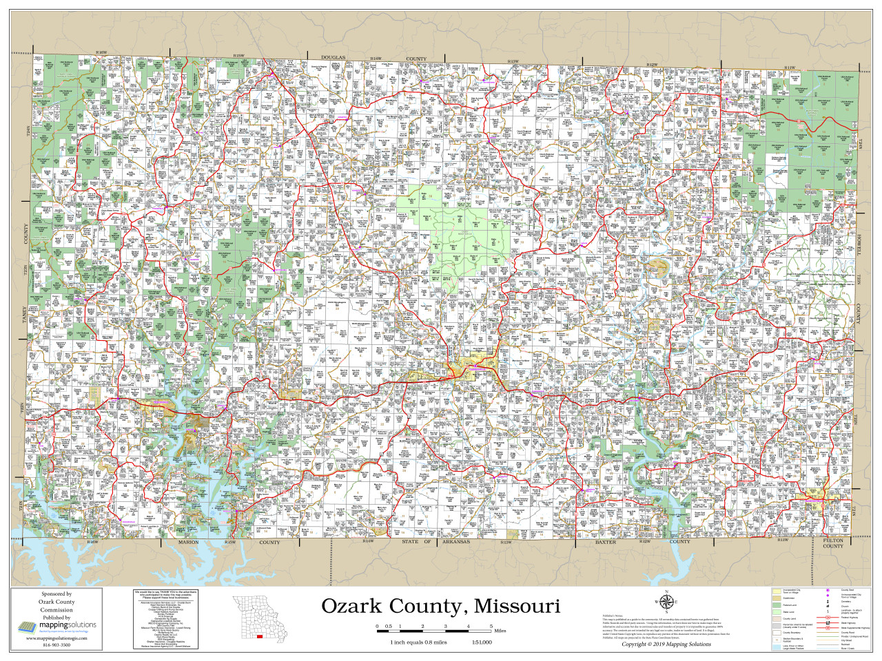 Ozark County Missouri 2019 Wall Map Mapping Solutions