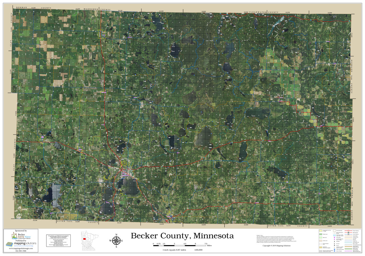 Becker County Minnesota 2020 Aerial Wall Map Mapping Solutions