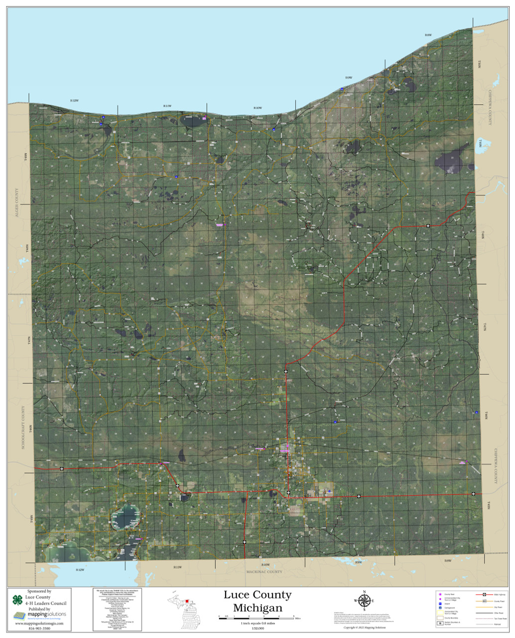 Luce County Michigan 2022 Aerial Wall Map Mapping Solutions 8371