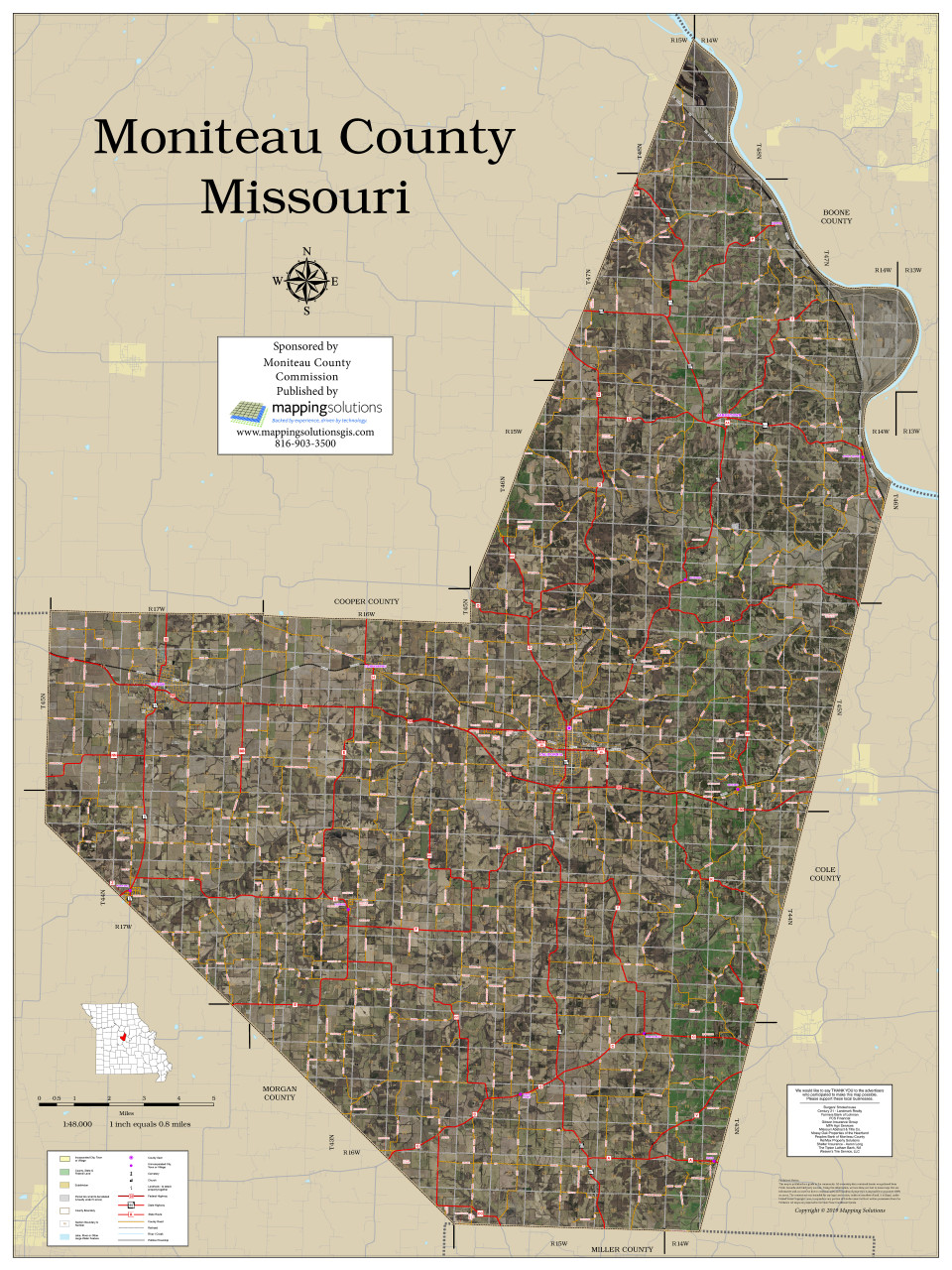 Moniteau County Mo Gis Moniteau County Missouri 2020 Aerial Wall Map | Mapping Solutions
