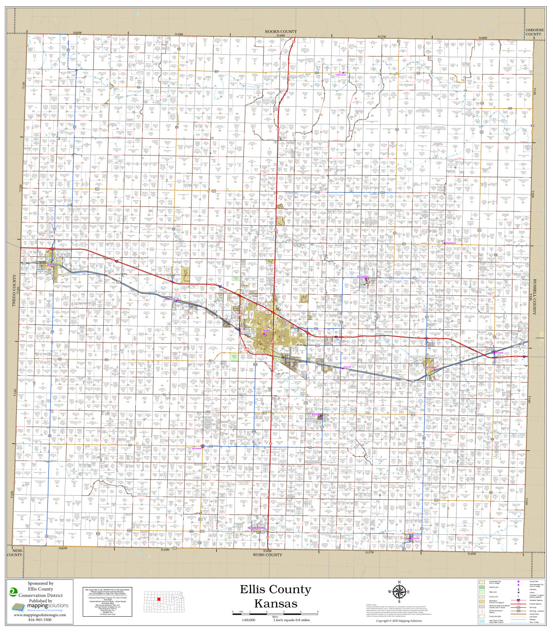 Ellis County Kansas 2020 Wall Map Mapping Solutions
