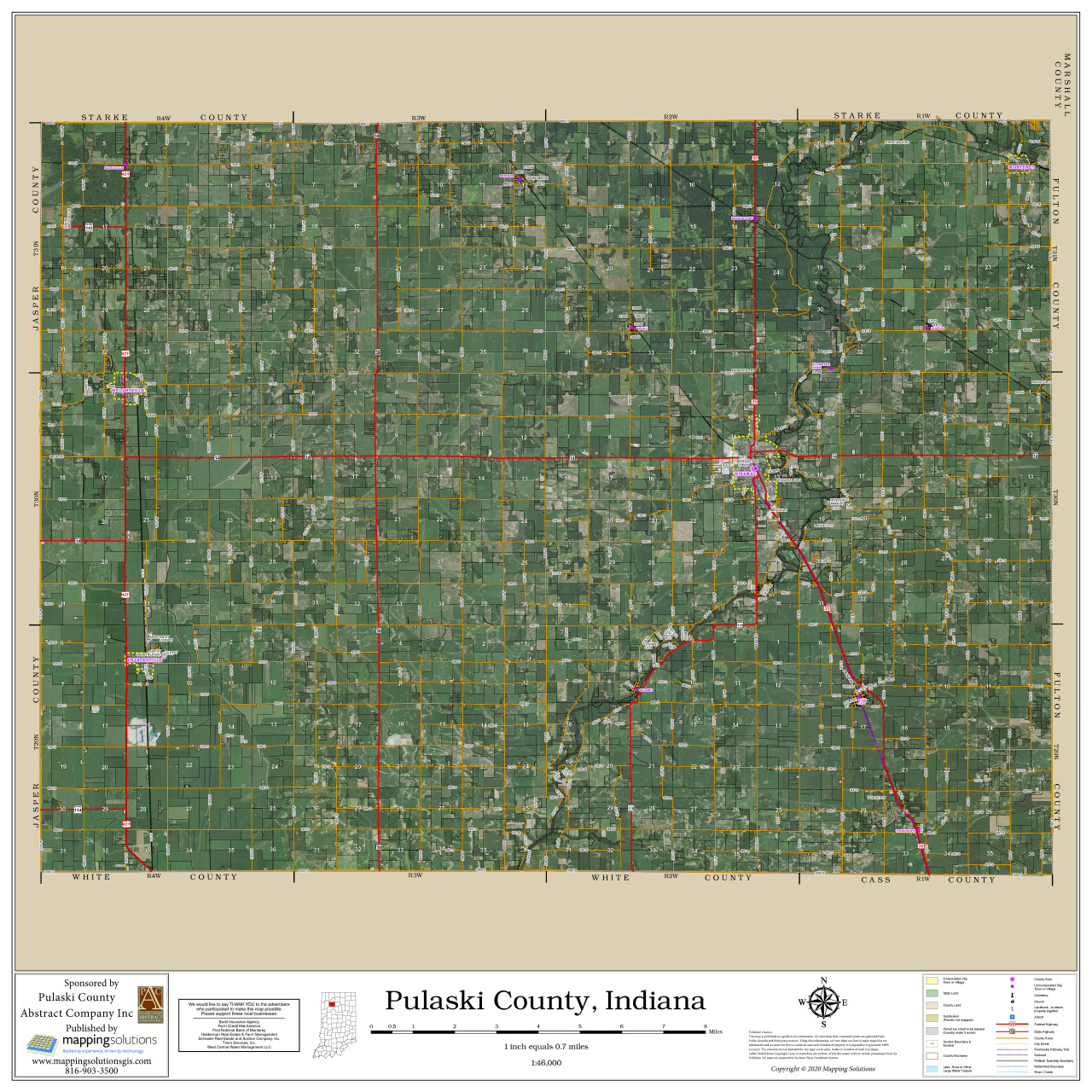 Pulaski County Indiana 2020 Aerial Wall Map Mapping Solutions