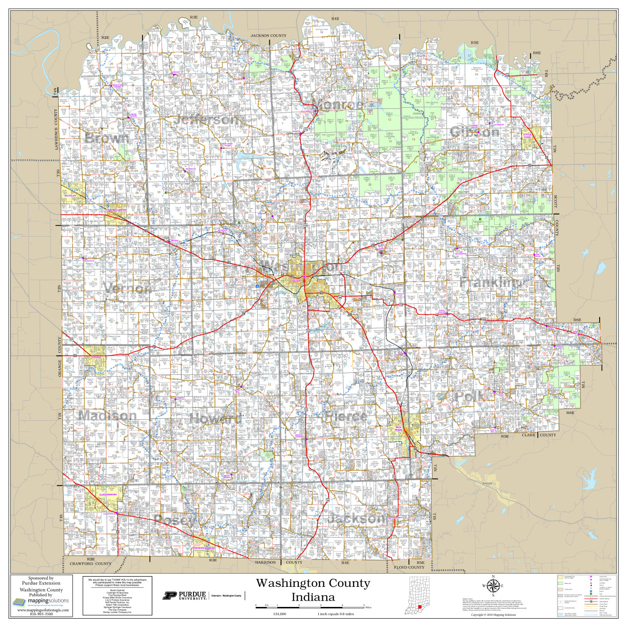Washington County Indiana 2020 Wall Map Mapping Solutions