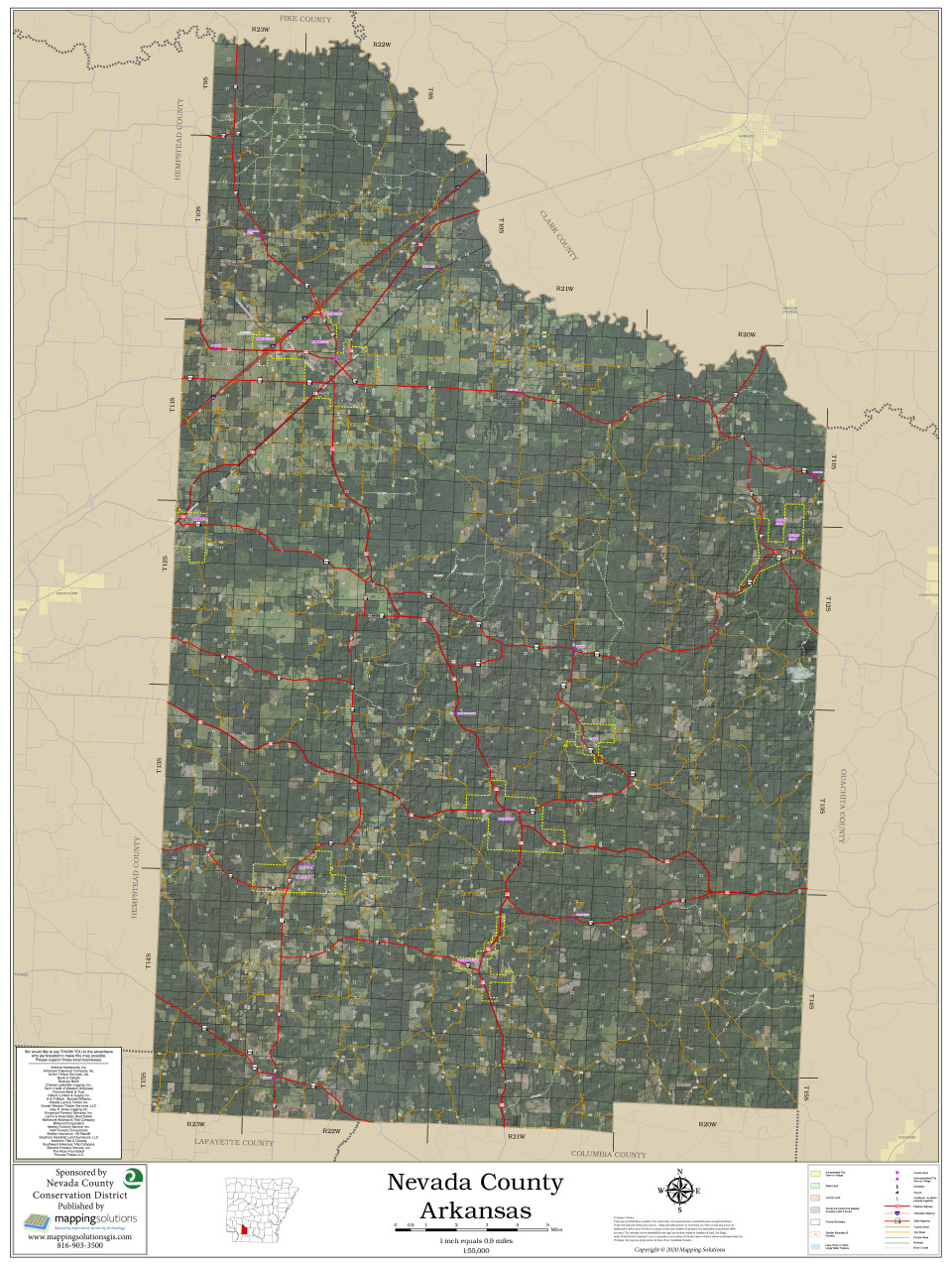 Nevada County Arkansas 2020 Aerial Wall Map Mapping Solutions
