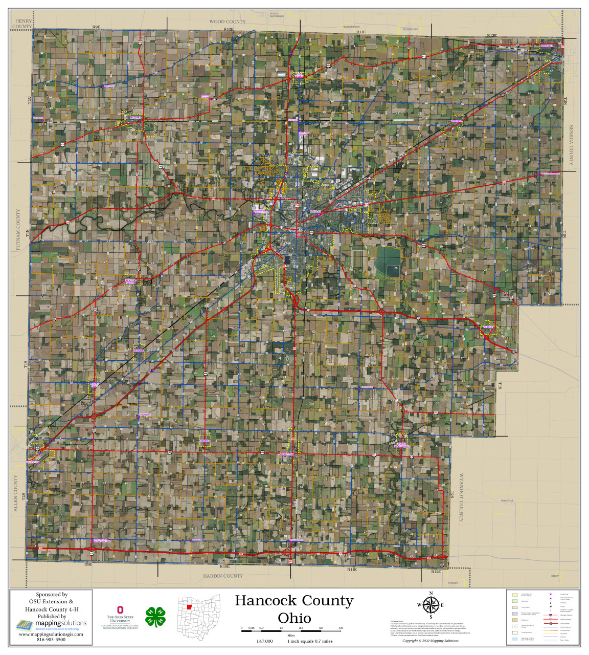 Hancock County Ohio 2020 Aerial Wall Map Mapping Solutions