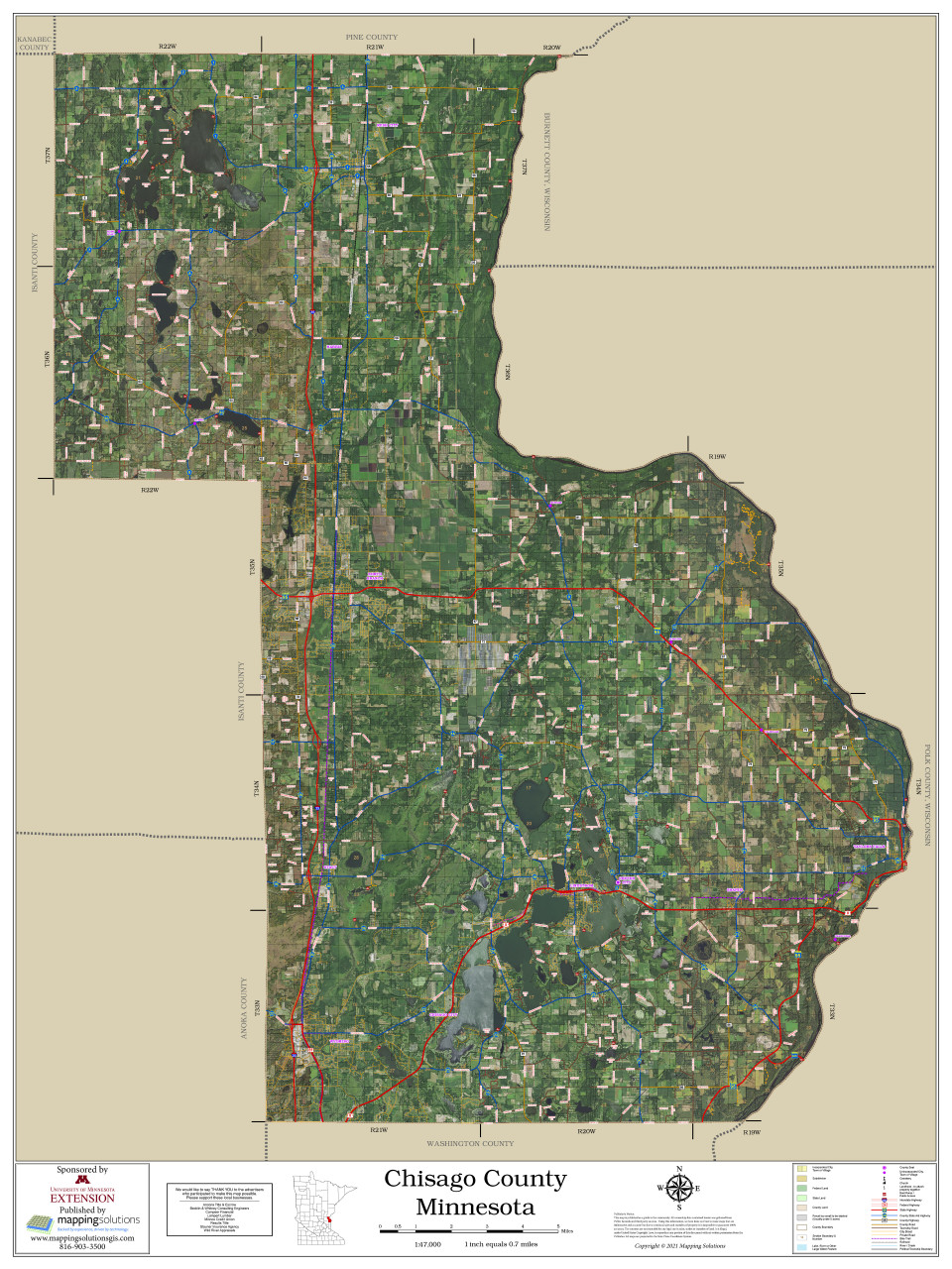 Chisago County Minnesota 2021 Aerial Wall Map Mapping Solutions 9042