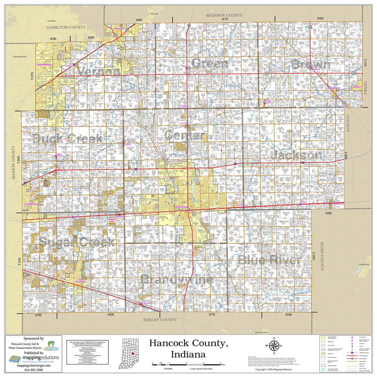 Hancock County Indiana 2024 Wall Map Mapping Solutions Hancock County Indiana 2024 Wall Map Mapping Solutions