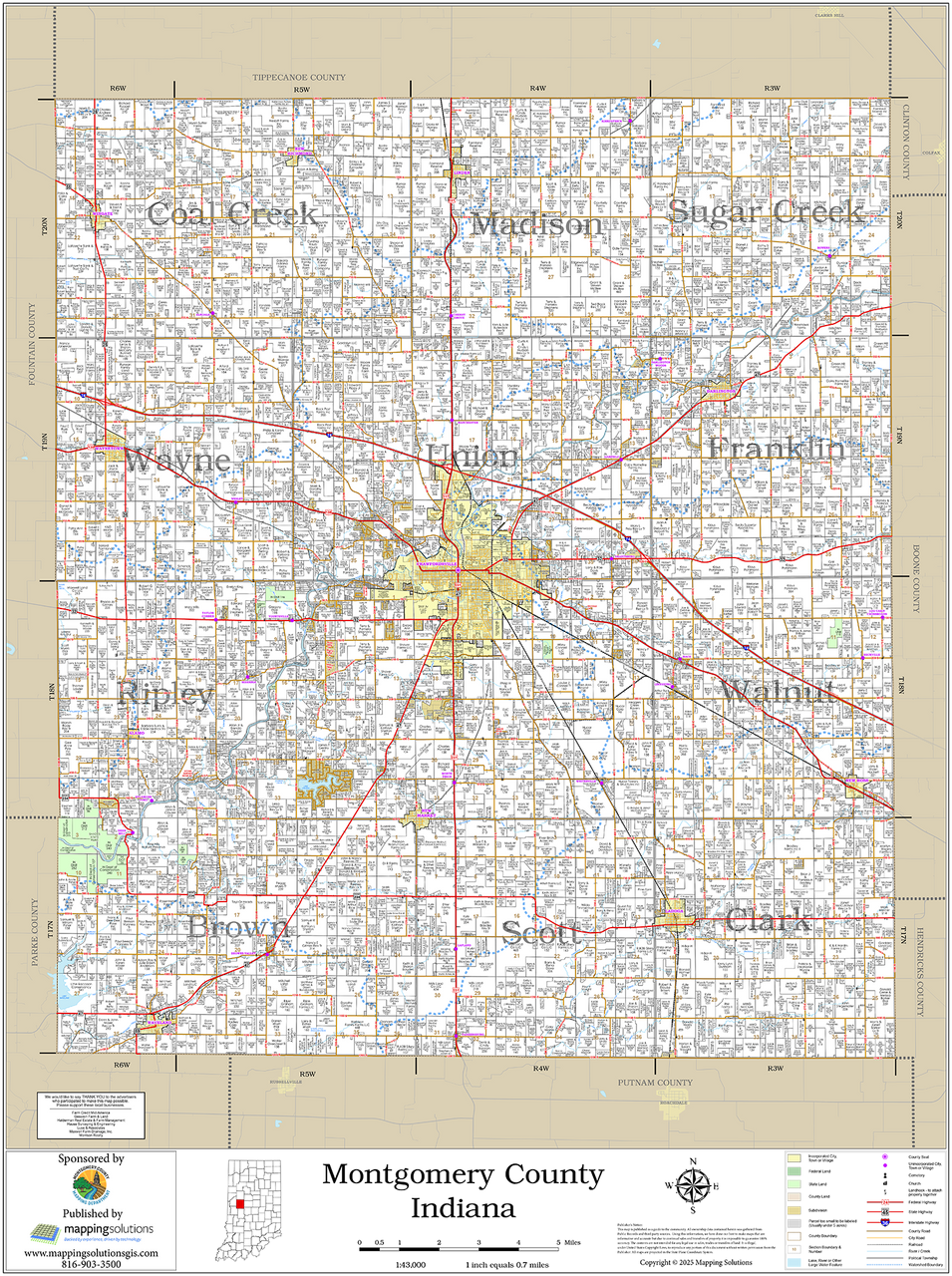 Montgomery County Indiana 2025 - MontgomeryIN LOWallMap 36x48 74242.1753364757
