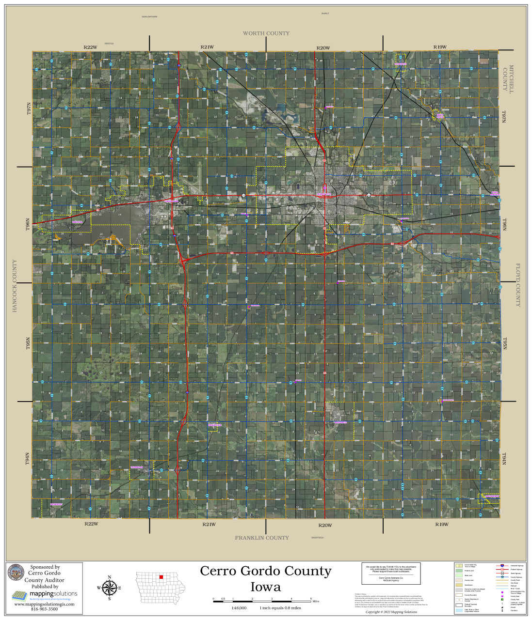 Cerro Gordo County Iowa 2022 Aerial Wall Map Mapping Solutions