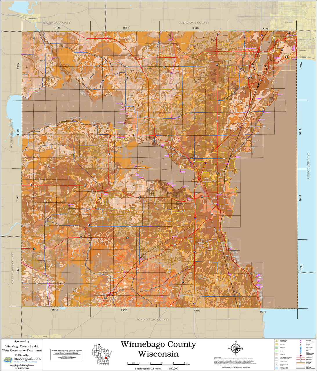 Winnebago County Wisconsin 2026 Soils Wall Map Mapping Solutions WinnebagoWI Wallmap 36x42 