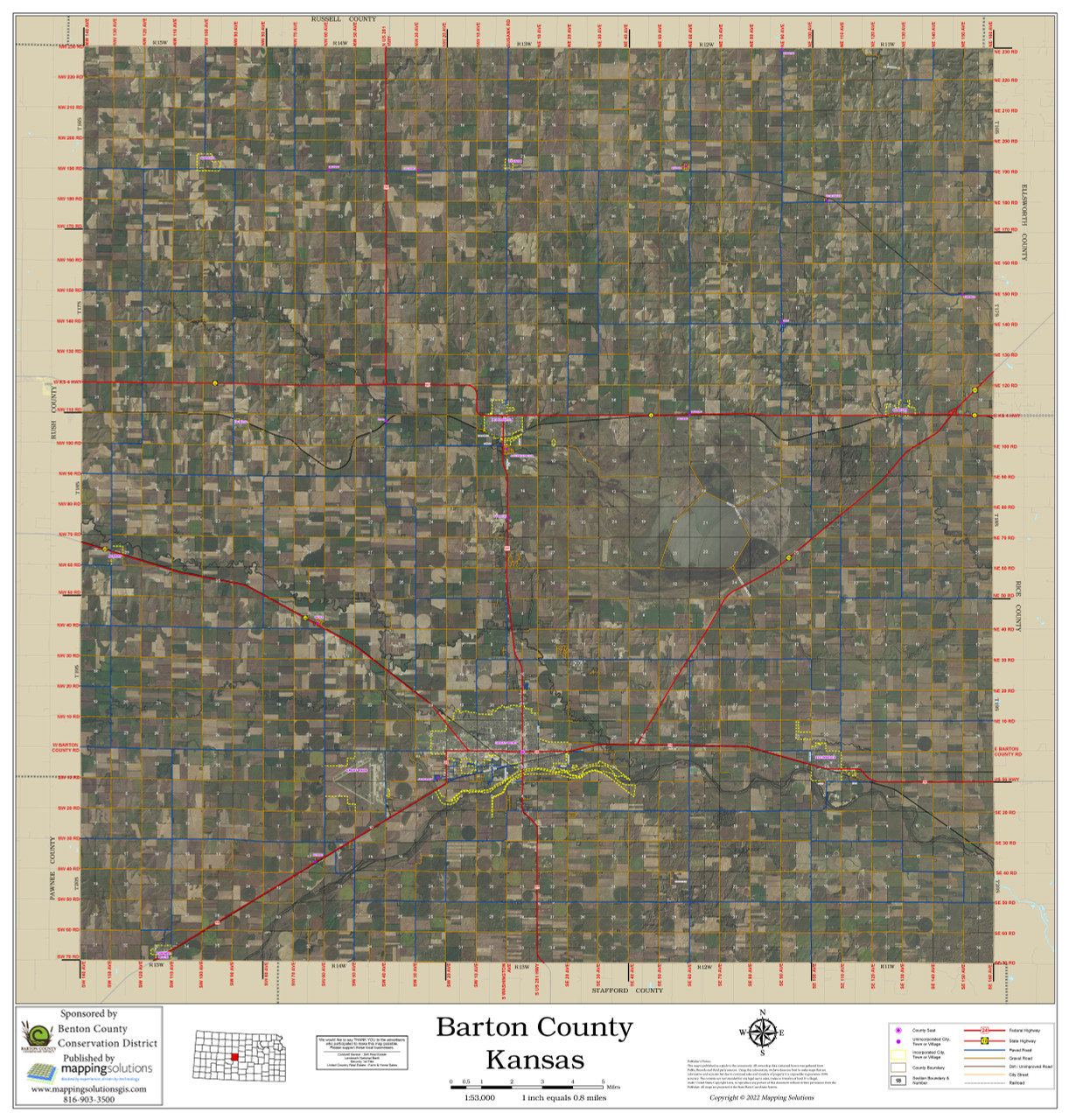 Barton County Kansas 2022 Aerial Wall Map Mapping Solutions