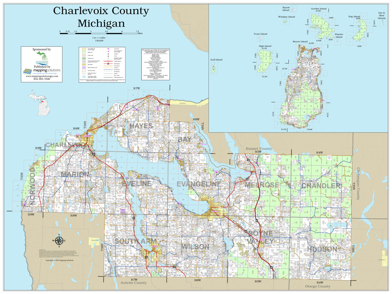 Charlevoix County And City Maps A Comprehensive Guide Paraiso Island   CharlevoixMI LOWallMap36x48  63070.1654533401 