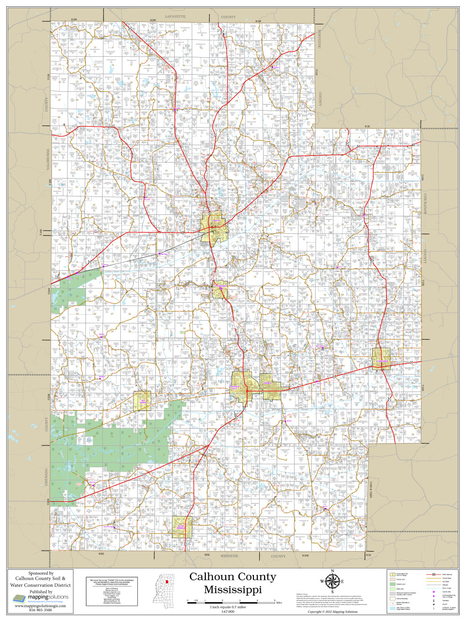 Calhoun County Mississippi 2022 Wall Map Mapping Solutions 0405
