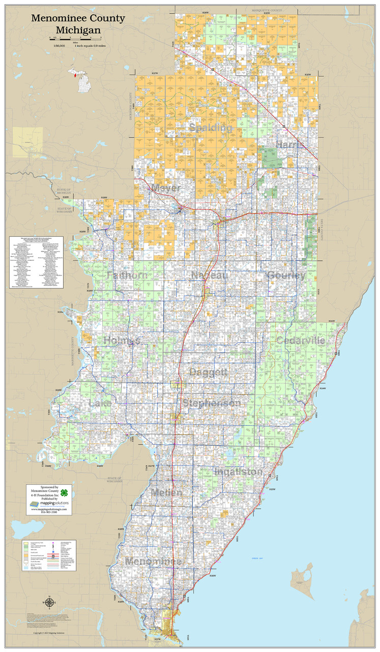 Menominee County Michigan 2022 Wall Map Mapping Solutions menominee-county-michigan-2022-wall-map-mapping-solutions