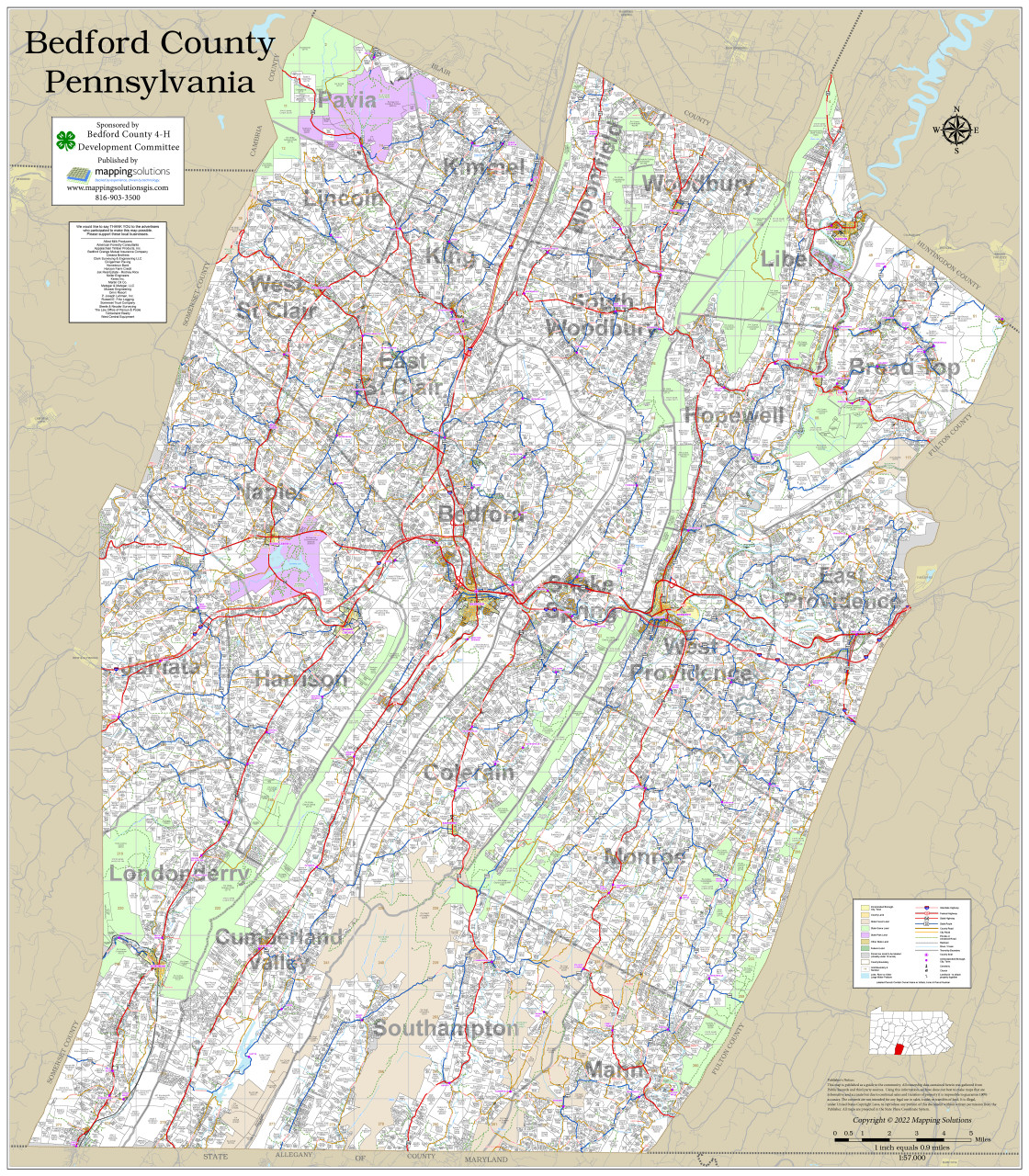 Bedford County Pennsylvania 2022 Wall Map Mapping Solutions Bedford County Pennsylvania 2022 Wall Map Mapping Solutions