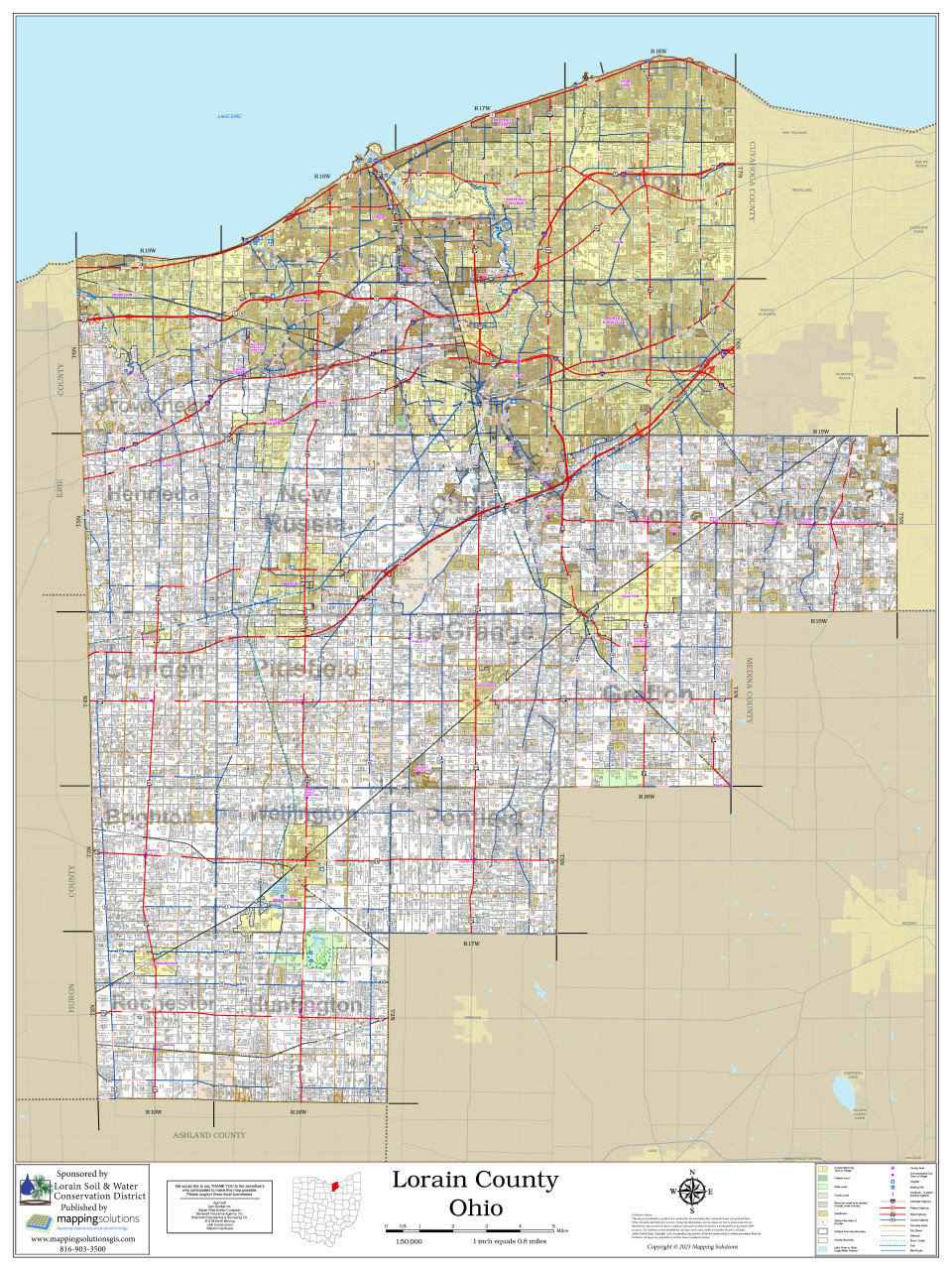 Lorain County Ohio 2023 Wall Map Mapping Solutions